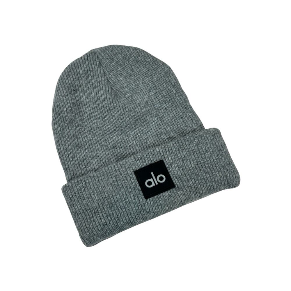 Alo Everyday Stitched Logo Gray Wool Blend Beanie